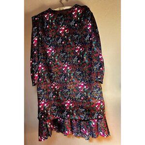 Vintage Union Made ILGWU Damon Puff Sleeve Ruffle Hem Dress Size 18+ Floral